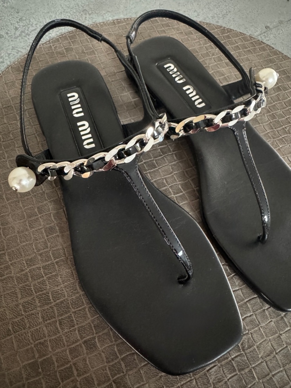 Miu Miu Pearl Chain Thong Sandals